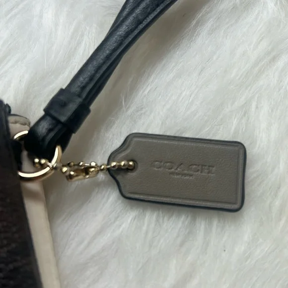 Coach two tone leather double zip wristlet wallet ivory and signature brown EUC - Picture 3 of 11